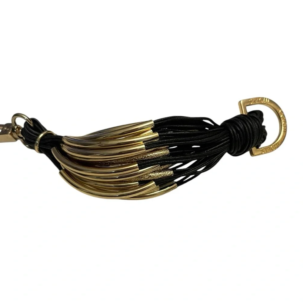 SAACHI Black & Gold Multi-Strand Bracelet - Black Cord with Gold Tube Beads